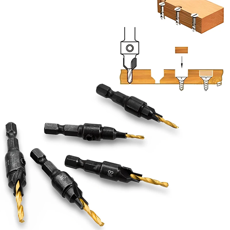 4/5PCS Conical Drill Bit Countersink Drill Woodworking Drilling Pilot Holes HSS Universal Counterbore Cutter Screw Hole Drill