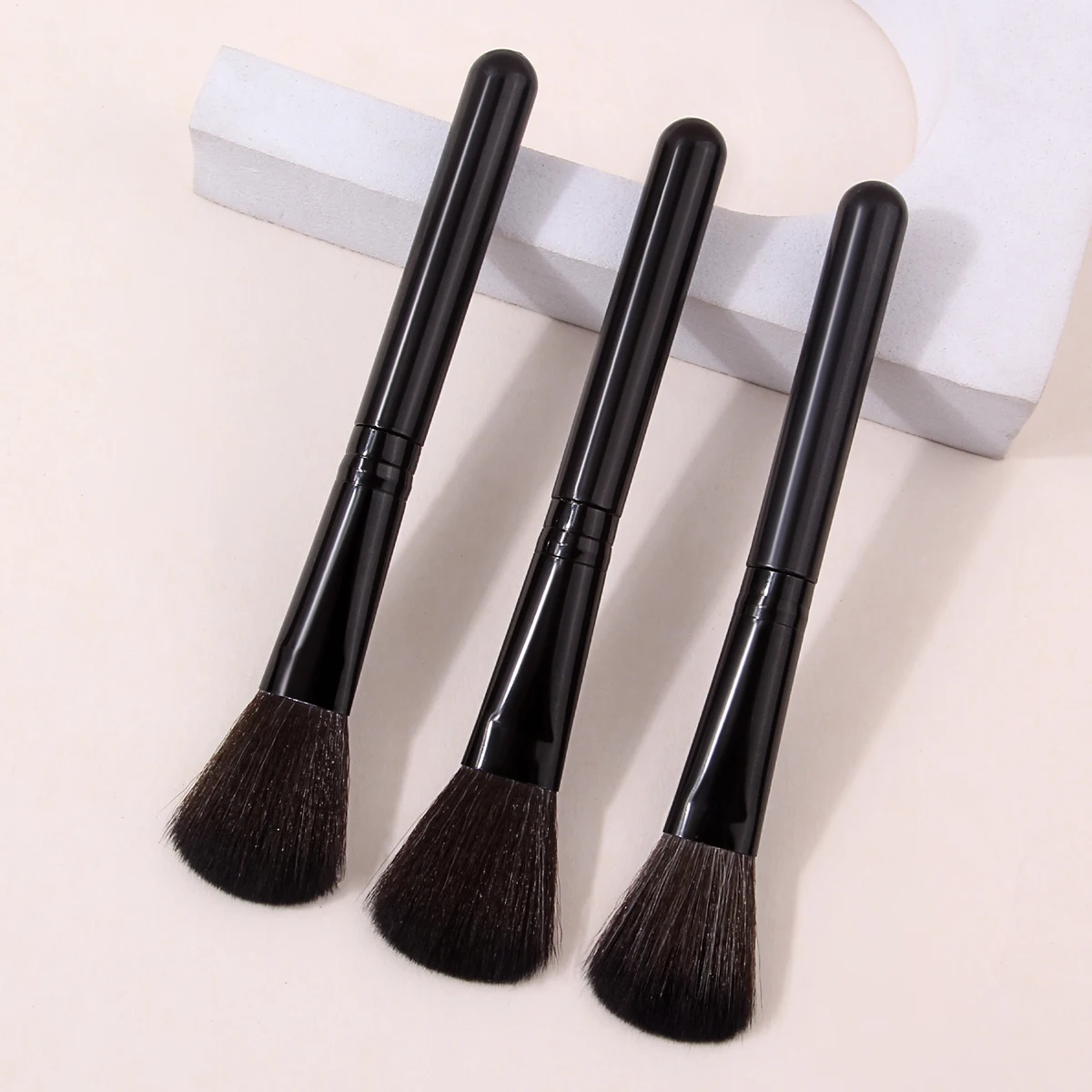 3PCS Black Blush Brush Set,Natural Gradient Cheek Blush,Bronzer&Highlight Application,Simple To Avoid Heavy Blocky Blush Look