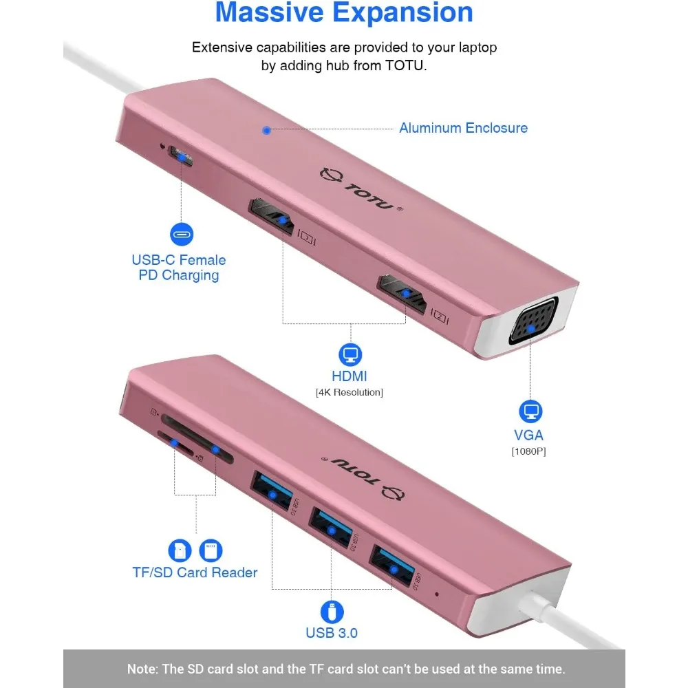 محطة إرساء ثلاثية العرض 9 في 1 USB-C مع HDMI 4K، VGA، توصيل طاقة 100 وات، و3 منافذ للاتصال المحسن