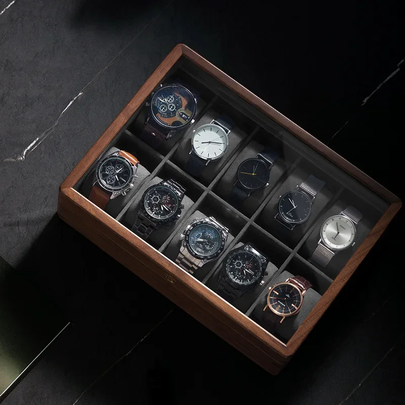 Solid Wood Watch Box Storage Case Transparent Skylight Watch Box Organizer for Men Mechanical Wrist Watches Display Collection