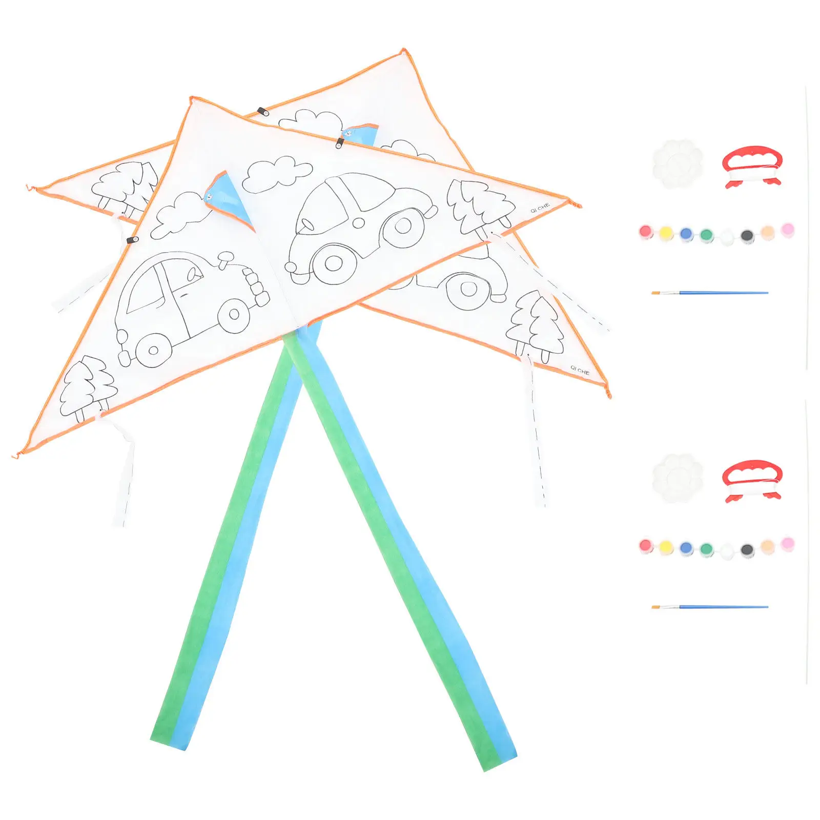 

2set 2Sets Diy Painted Premium Polyester Kids Art For Outdoor Park Beach Blank Children Hand Painted Kite Graffiti Kite