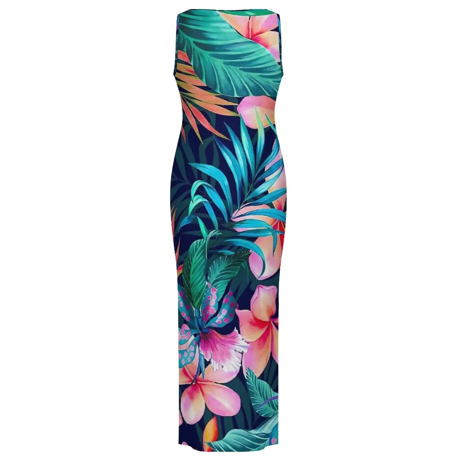 الاستوائية الأزهار Bodycon فستان عطلة الغابة العميقة الزهور فساتين ماكسي غير رسمية النساء بلا أكمام تصميم ملابس الشارع فستان 3XL 4XL