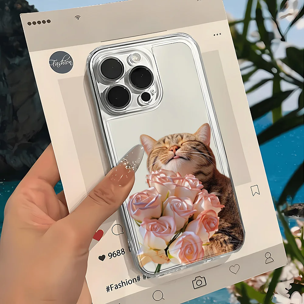 Süße Katze Blumen Handyhülle für iPhone 17 Hüllen iPhone 17 Pro Max 16 15 11 12 13 14 XR X XS Max Air 16 Plus 16e Hülle Cover Funda