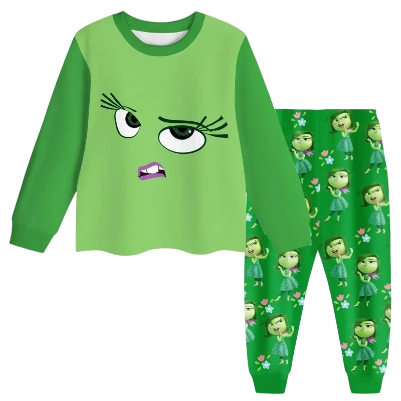 2pcs Inside Out 2 Long Sleeved Pajamas Anime Figure Joy Disgust Anxiety Sadness Fear Envy  Children Nightwear Kawaii Kids Gift