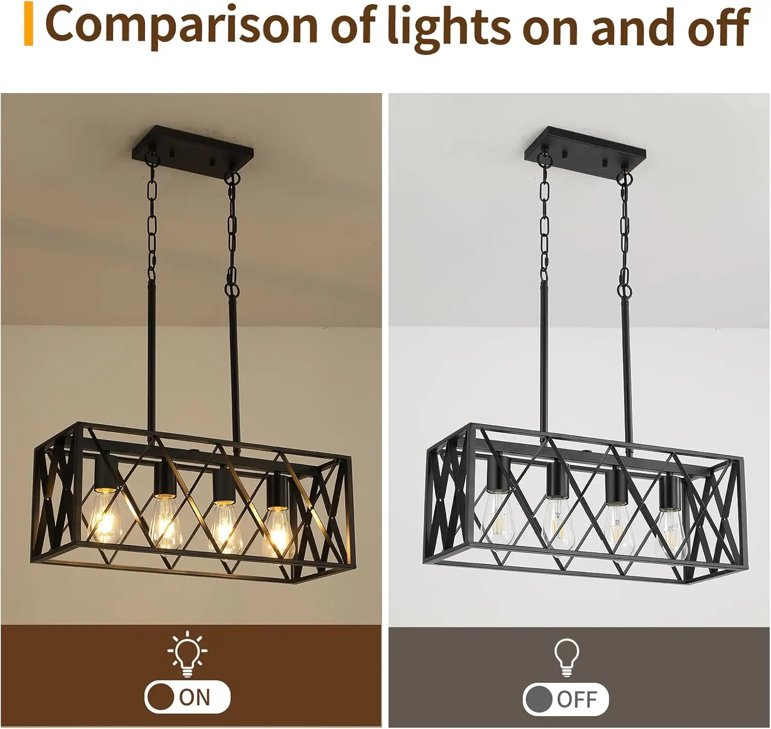 4-Light Black Modern Chandelier - Open Pendant Lighting for Kitchen Island & Dining Room Ceiling Over Table