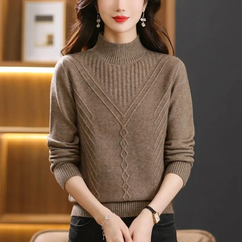 

Korean Women's Turtleneck Sweater Winter 2024 New Pullovers Long Sleeve Jumpers Basic Knitting Bottoming Shirt Stretch Tops