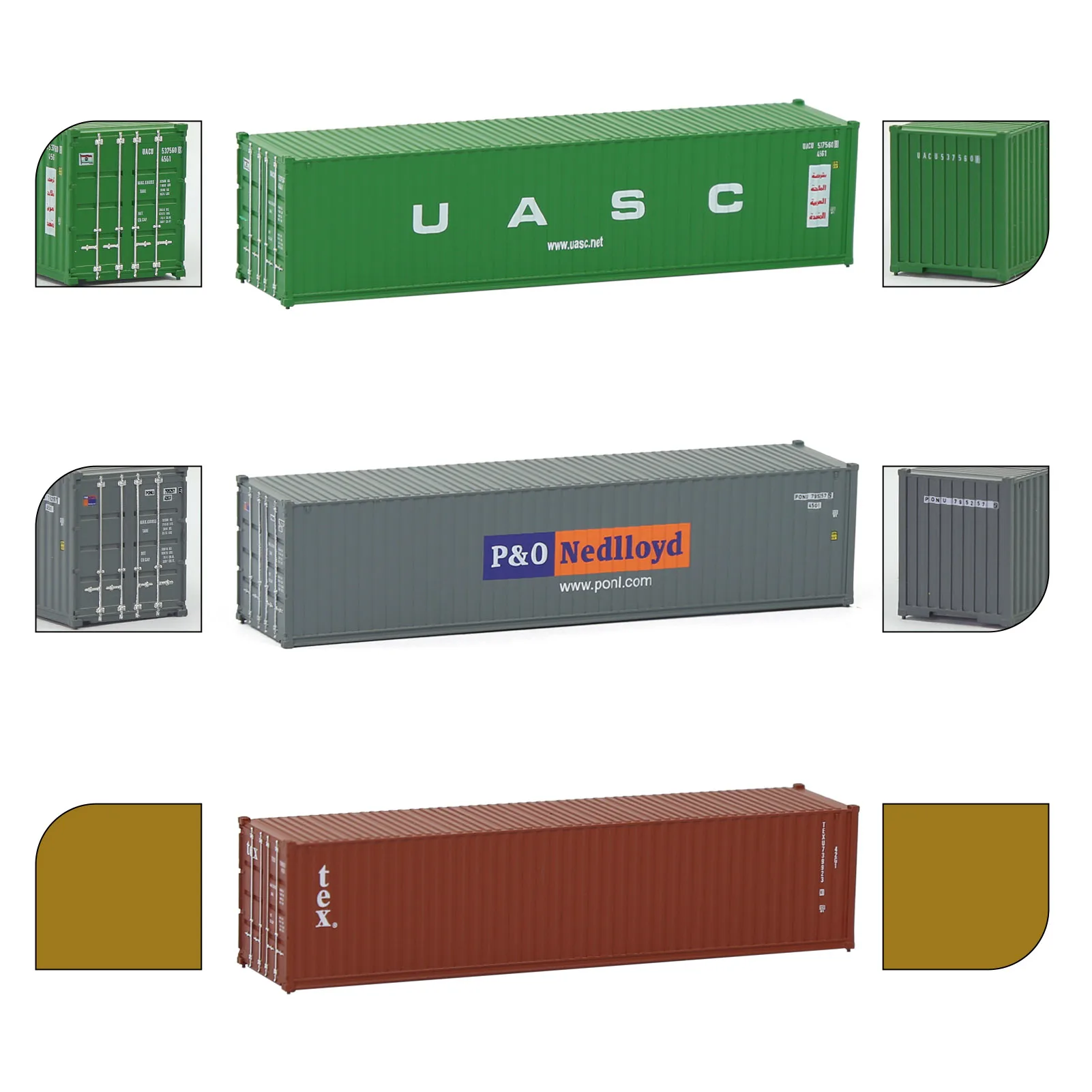 Evemodel 3pcs Mixed N Scale 40ft Containers 1:160 40\' Shipping Cargo Box with Magnets C15008