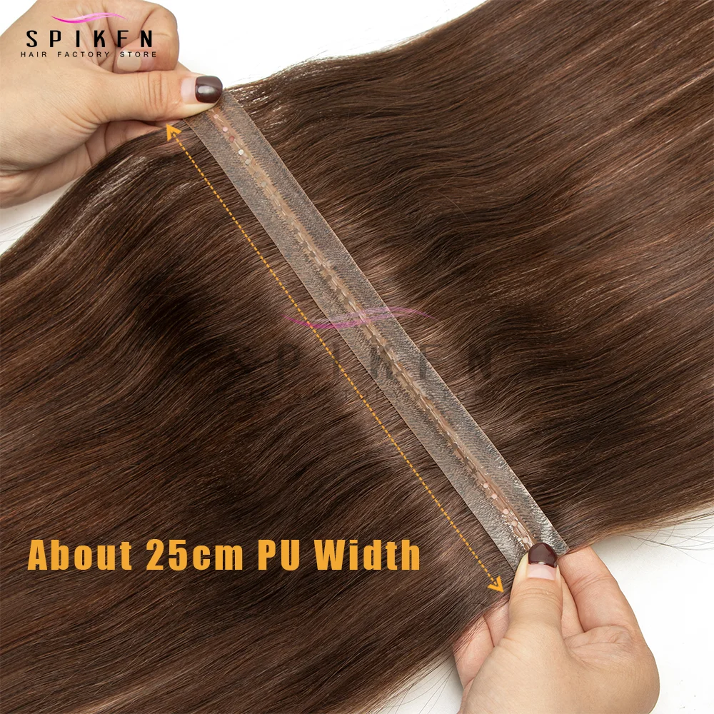 12인치-24인치 더블 인젝션 XO 홀 웨프트 인모 헤어 익스텐션 인비저블 트윈 탭 웨프트 헤어 내추럴 스트레이트 풀 스루 블랙 브라운