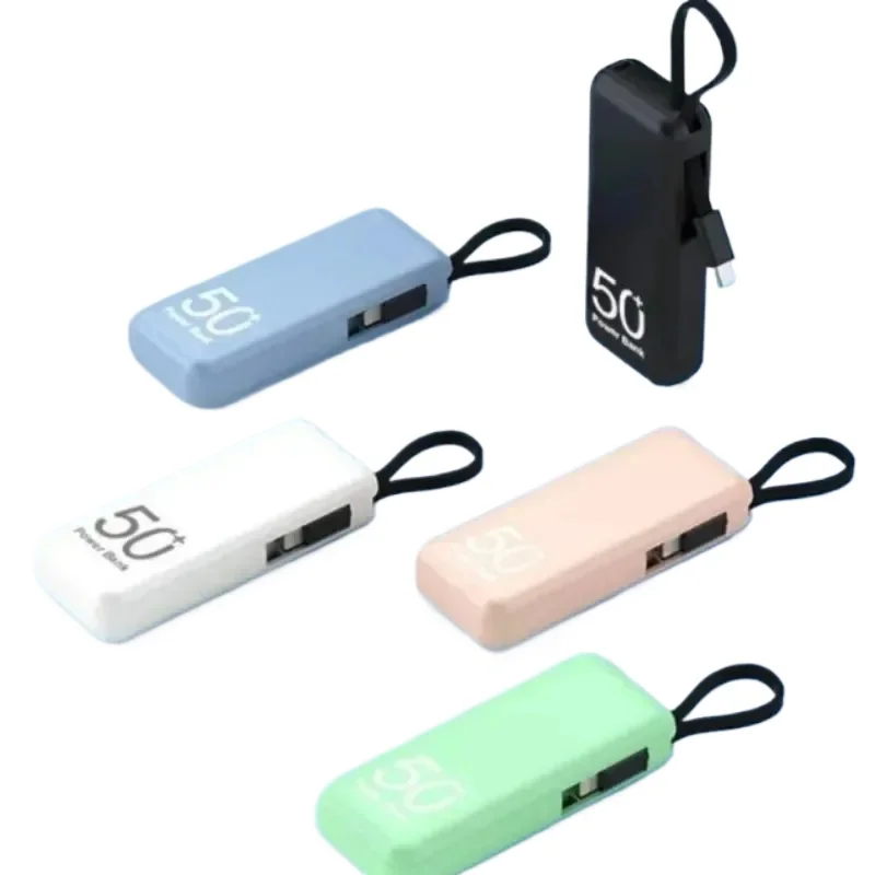 For Outdoor Emergency Power Banks Station Mini Power Bank Built-in Cable Portable Battery Pack 5000mAh