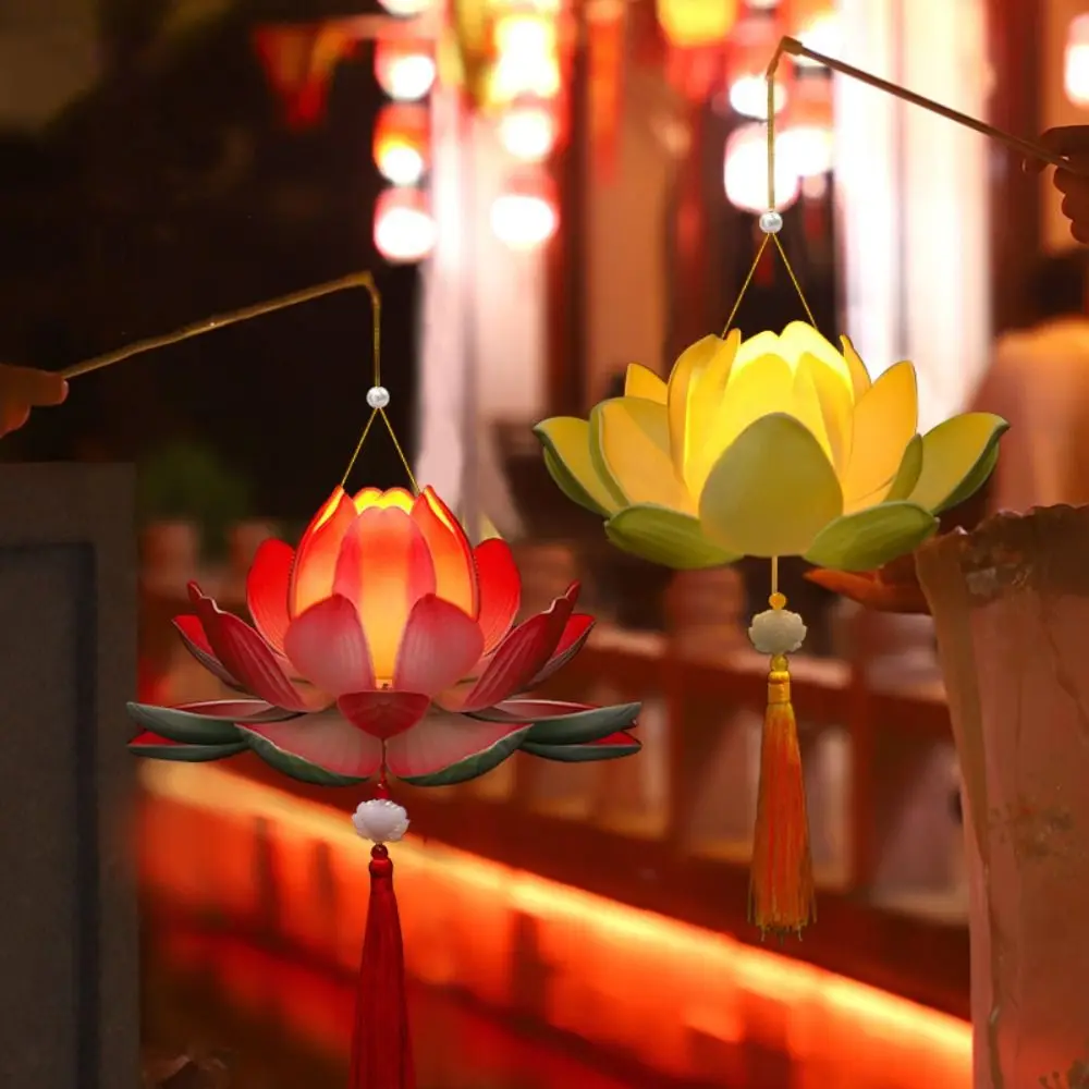 

3D Middle Autumn Festival Lantern Lotus Flower Rabbit DIY Lantern Material Kit Hand Made Luminous Ancient Style Handheld Lantern