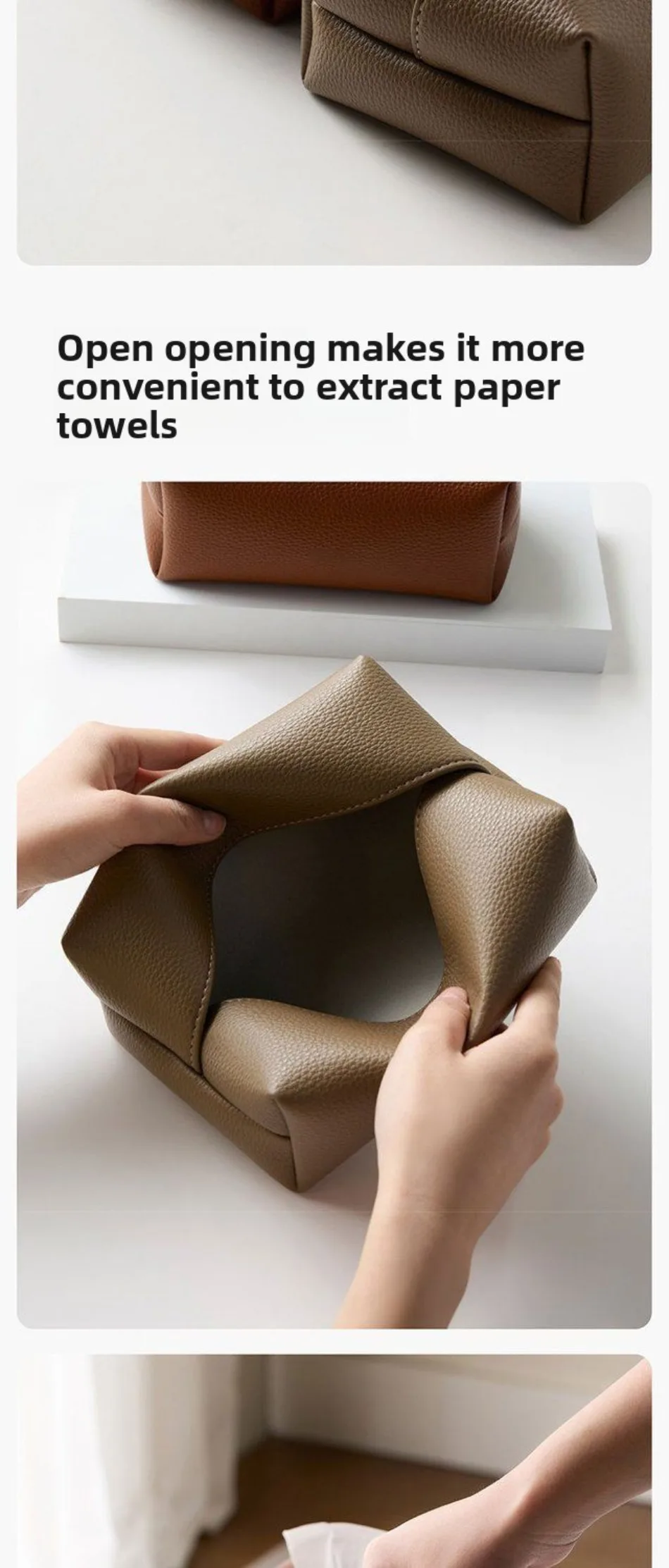 Kosmetiktuchbox-Abdeckung aus Raffiniertem PU-Leder, Faltbarer Kosmetiktuchbox-Halter - Dekorativer Halter/Organizer für Badezimmer-Waschtisch – Detail 7