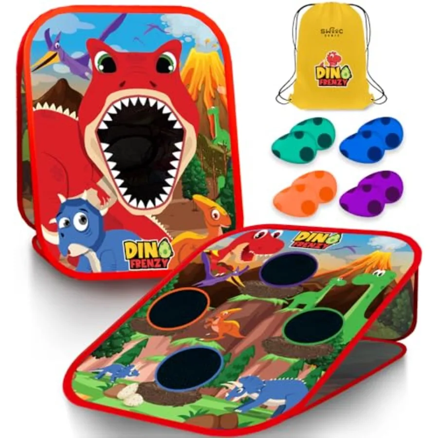 Games® - Dino Frenzy™ 2-in-1 Corn Hole Games for 5-Second Setup Dinosaur Bean Bag Toss Game for Kid Cornhole Game Set Toddler P