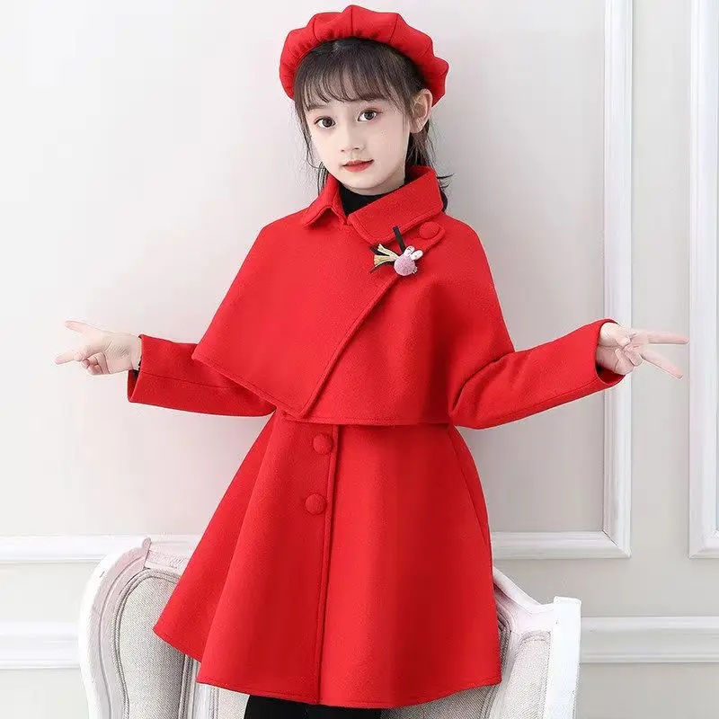 Conjunto de vestido de lana de tres piezas para niña, ropa de rendimiento coreana para niños, estilo étnico, Otoño e Invierno