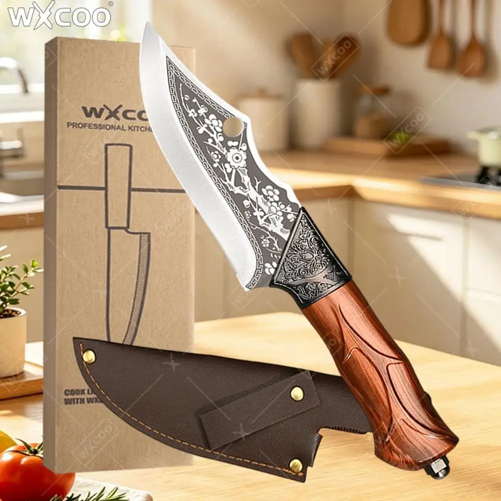 WXCOO Hand Forged Kitchen Knife Meat Cleaver with Cover Household Vegetable Slicing Fruit Knife Cooking Cutter Tool for Kitchen