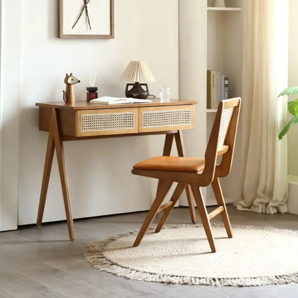 Wicker-style Ash Wood Hotel Desk Set, Suitable for Office Use