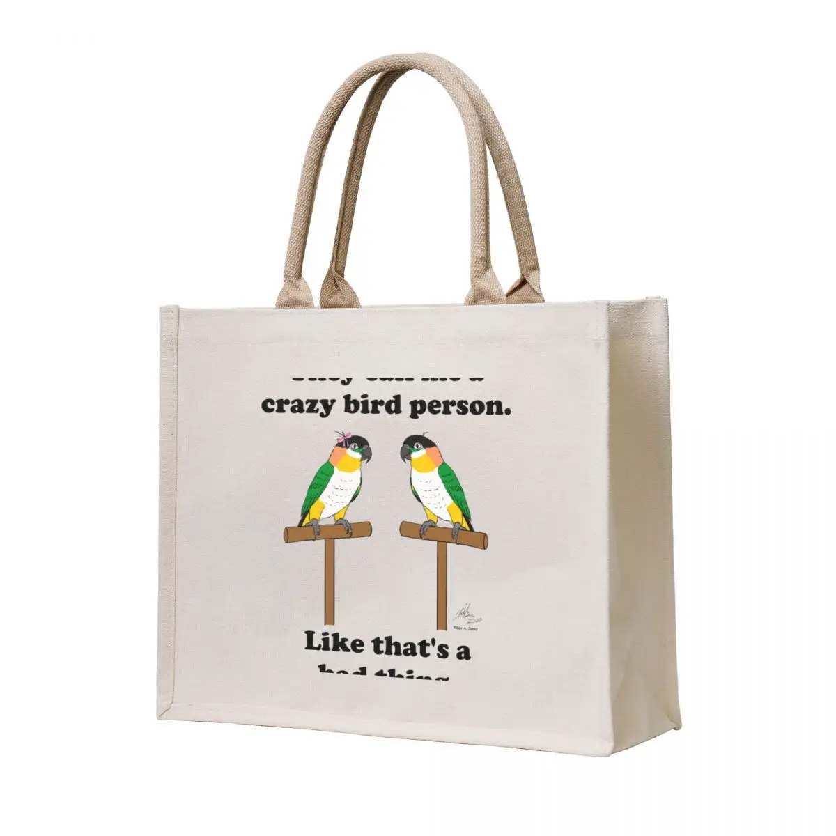 

Crazy Bird Person with Black Headed Caiques Tote Bag Shopper handbag shopper bags tote bag university