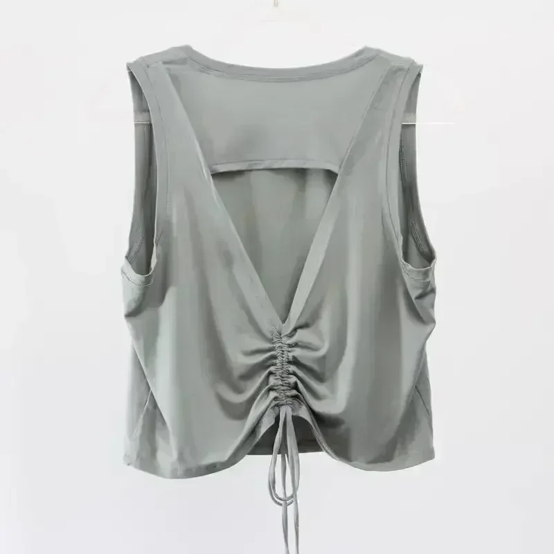 

Lemon Solid Color Arrival Women's Yoga Top Summer Thin Breathable Yoga Vest Short Hollow Tie Strap Sleeveless Sports Top Female