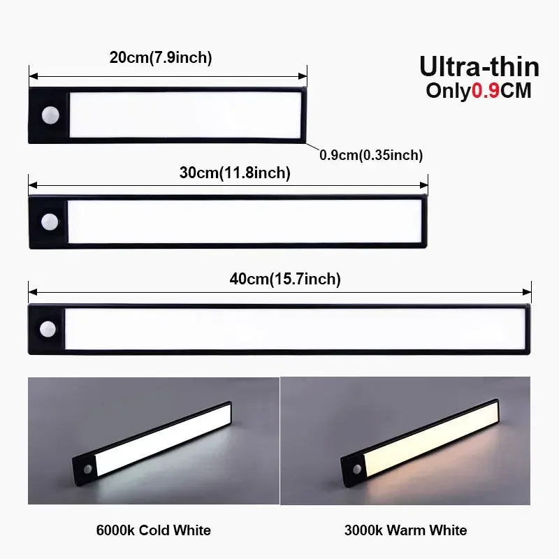 Ultra-fino led armário luz recarregável sensor de movimento luz usb luzes da noite lâmpada de indução guarda-roupa armário iluminação da cozinha