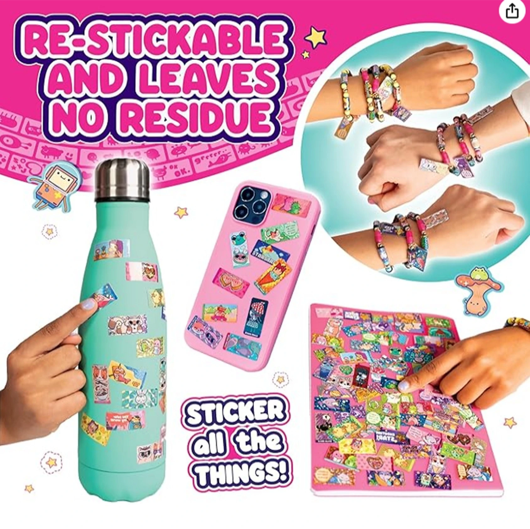 

70/120/140 шт., детские игрушечные наклейки, креативные забавные канцелярские принадлежности, рулоны, наклейки, рулонный браслет, красочный подарок на день рождения