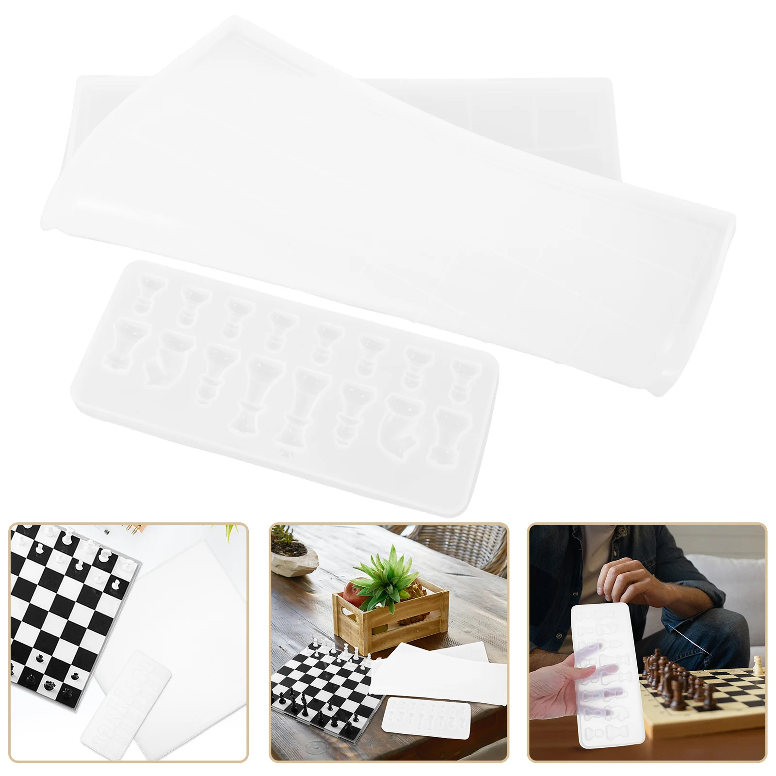 

2pcs Silicone Chess Board Pieces Mold Set 3D Full Size Resin Casting Diy Epoxy Craft For Jewelry Decor Game Art