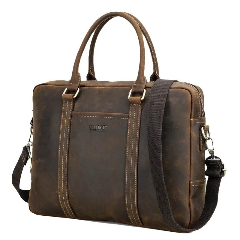 13.3inch Multifunctional Leather Man Bags Messenger Briefcase Vintage Tote Men Business Male Tote Handbag Casual Crossbody Bag