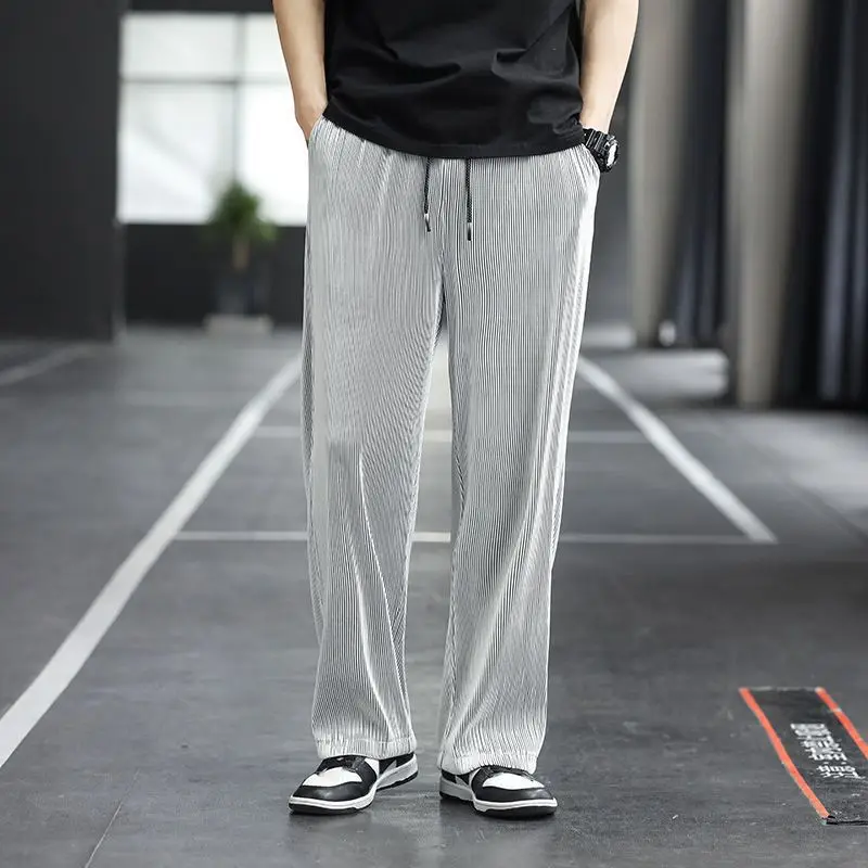 

2023 Summer New Straight Pants Men's Loose Thin Section Drape Ice Silk Pants Wide Leg Sports Solid Casual Trousers Fits U56