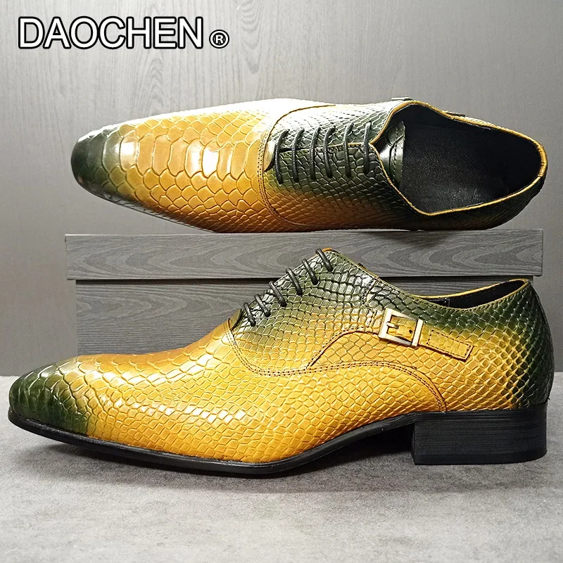 Italienische Männer Lederschuhe schwarzer Kaffee gemischte Farben Schnallen riemen lässig Herren Kleid Schuhe Hochzeit Büro Bankett Leder Schuh Männer