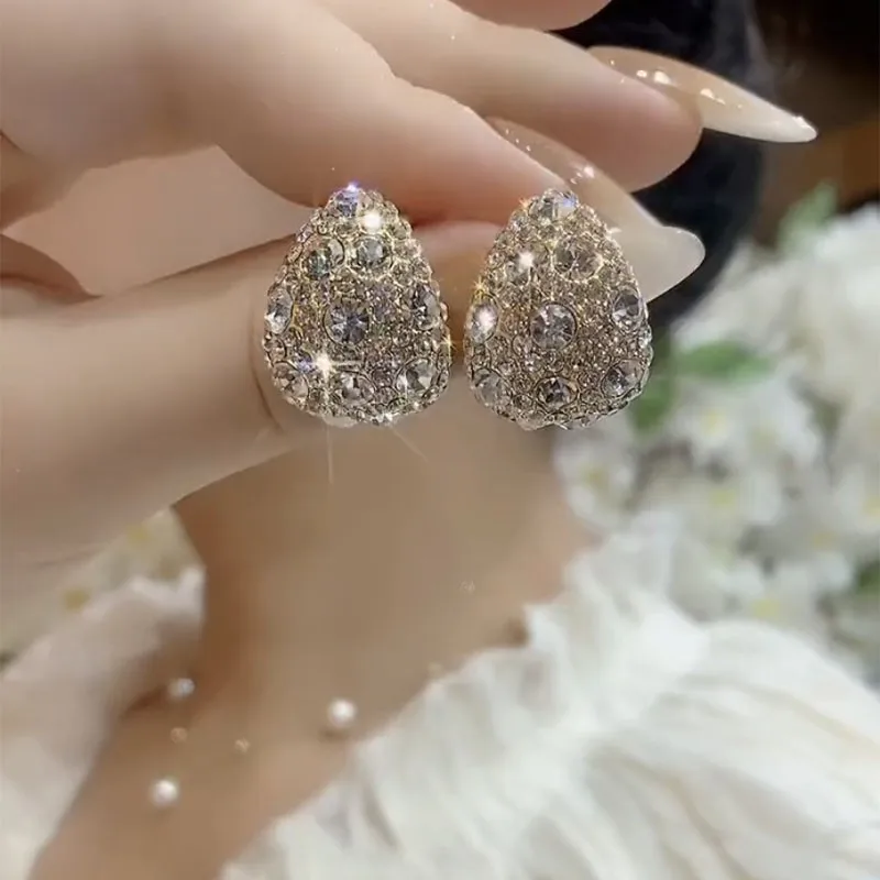 2024 New Water Drop Stud Earrings for Women Full Crystal Geometry Luxury Wedding Ear Jewelry Exquisite Small Earrings brincos