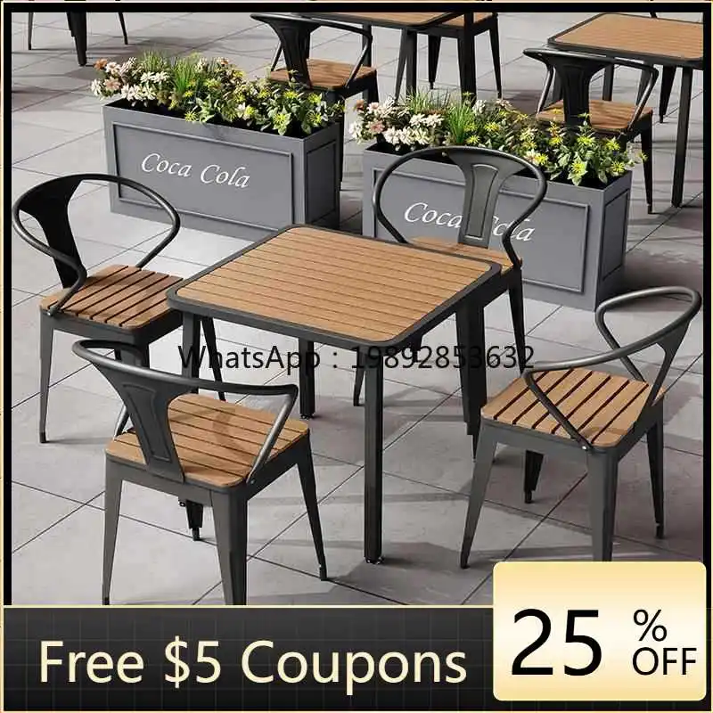 HYS Outdoor Garden Balcony Waterproof Sunscreen Table and Chair Combination Outdoor Plastic Wood Rooftop Courtyard Leisure Chair