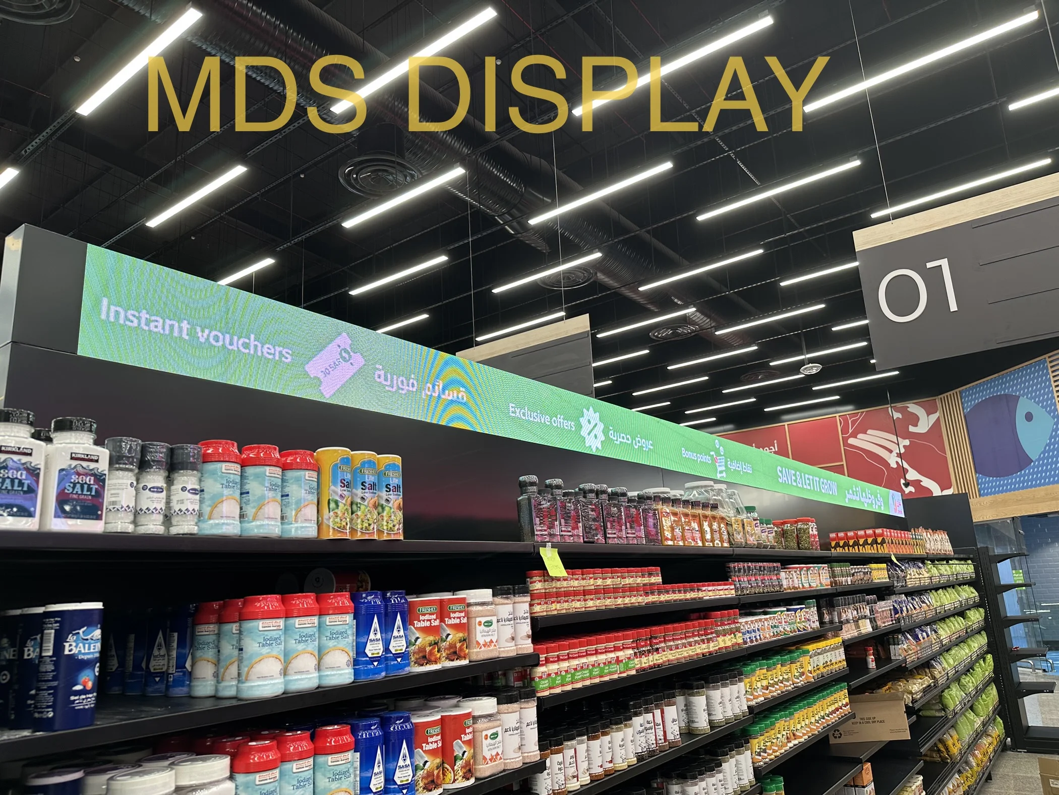 

P1.25 300X60 mm Supermarket Smart Retail Shelf Screen Full Color COB Shelves Led Strip Screen Shelf Edge Led Displays