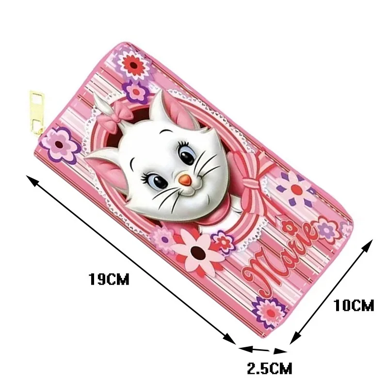 Disney The Aristocats Wallet Cartoon Mary Cat Women Leather Zip Around Wallet Girl Long Purse Credit Card Bag