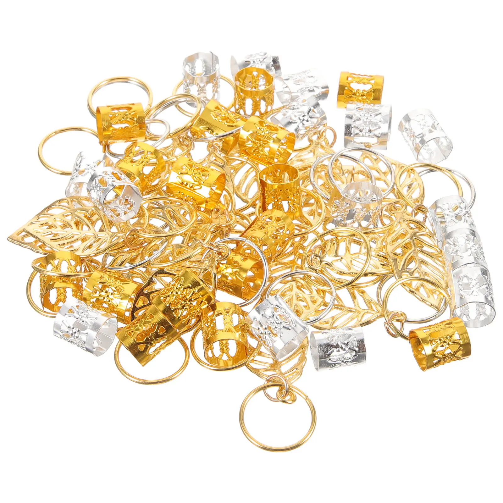 

100Pcs Alloy Leaf Metal Hair Cuffs Lightweight Decorative Dreadlock Rings Hair Tubes Barber Salon Accessories Dreadlock Rings