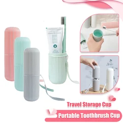 Travel Portable Toothbrush Cup Bathroom Toothpaste Holder Storage Case Box Organizer Travel Toiletries Household Storage Cup