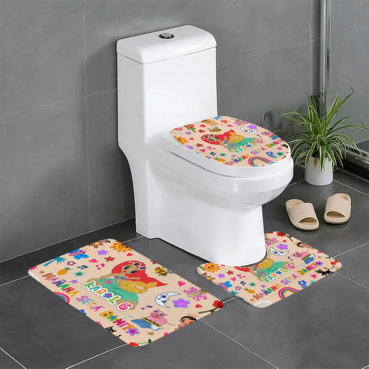 

Custom Karol G Bathroom Rugs Sets Non-Slip Absorbent Reggae Ainger 3 Piece Bath Toilet Rugs Mats