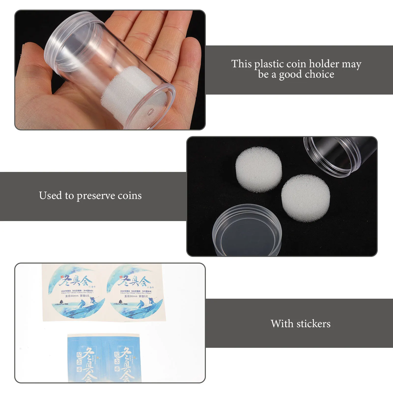 2Pcs Coin Tubes Plastic Storage Holders Transparent Clear Containers Collectors Coin Organizers Protection Prevent Scratching