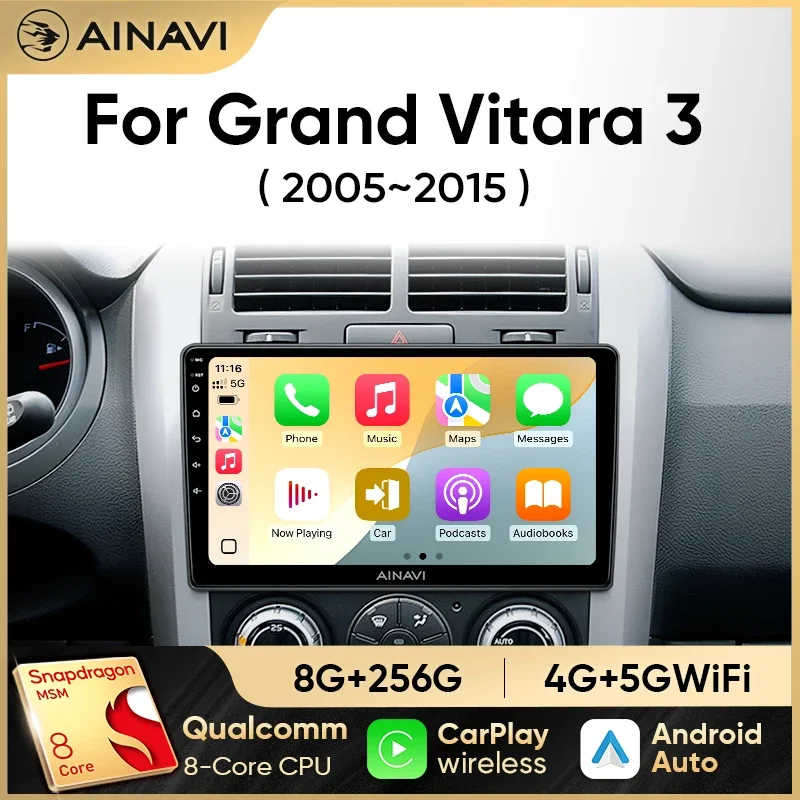 Ainavi Car Radio For Suzuki Grand Vitara 3 2005-2015 Wireless CarPlay Android Auto Multimedia Player GPS 4G WiFi Autoradio 2 Din