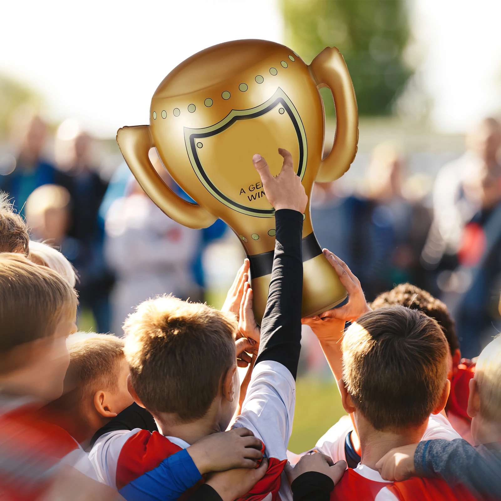 

2Pcs Inflatable Trophy PVC Prize Competition Basketball Soccer Party Game Teaching Aids Foldable Bright Simulation Award Prop