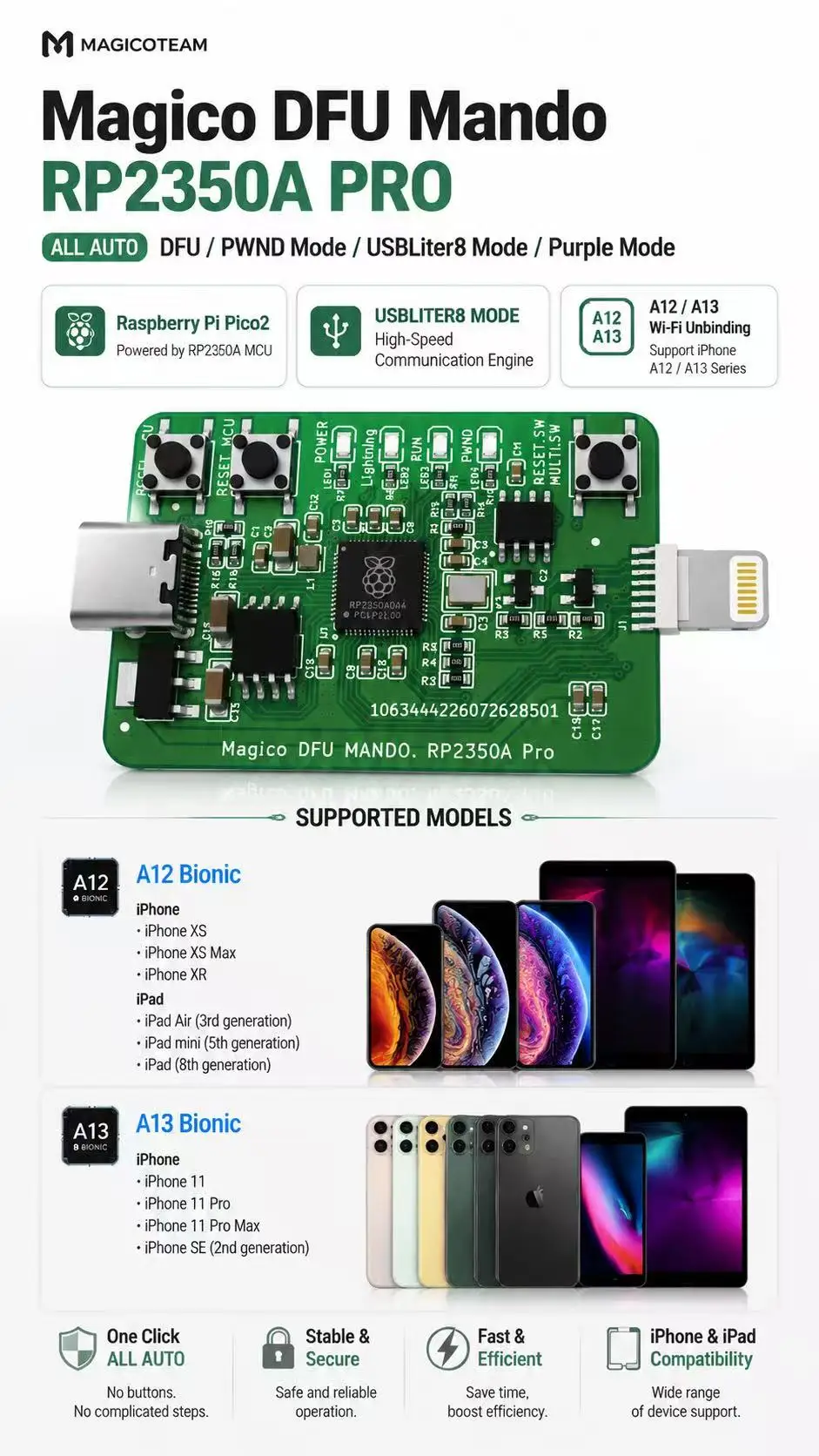 Magico DFU MANDO: RP2350A PRO Automatic DFU Tool for iPhone Entering DFU / PWN Mode image 3