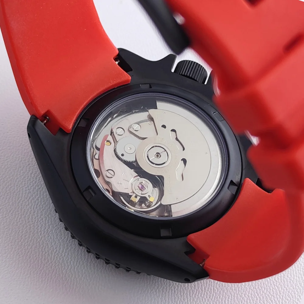 42mm Fashion Men\'s Wristwatches NH36 Automatic Movement Sapphire Black Matte Case Waterproof Watches Red watch with red elements