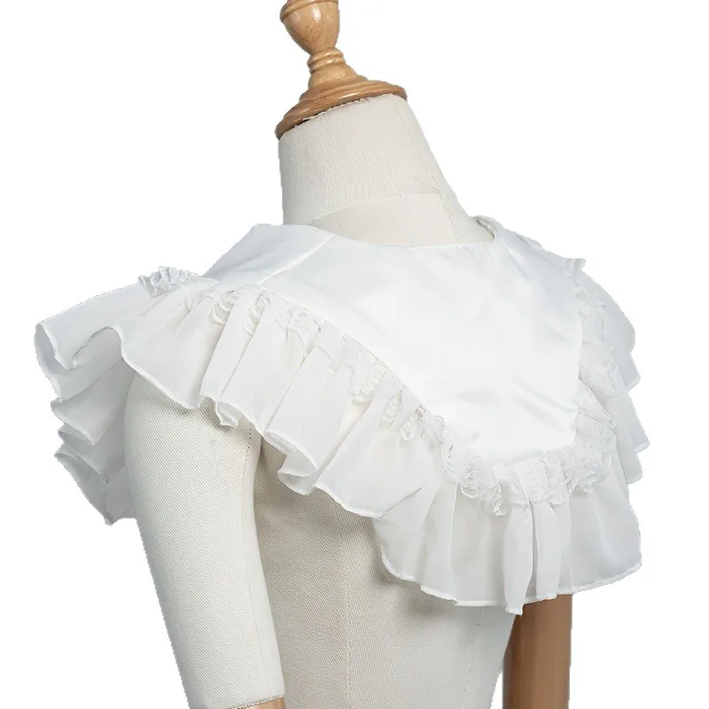 Japanese Literary Sweet Niche Design Double-Layer Ruffled Fake Collar Versatile Large Lapel Shawl for Women