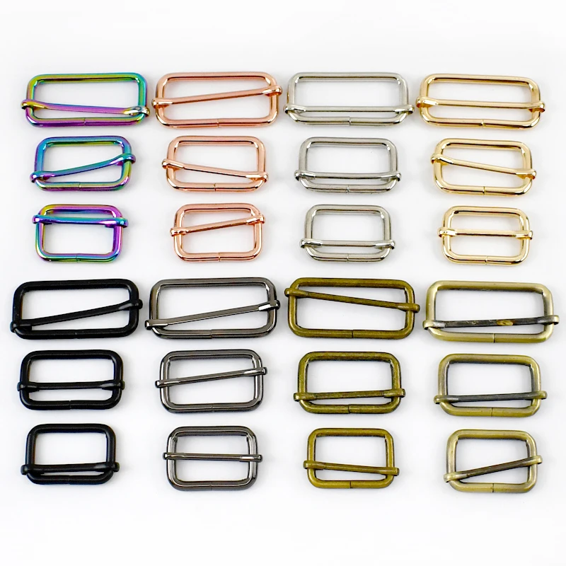 10Pcs Metal Buckle 13-50mm Tri-Glide Slider Clasp Webbing Belt Roller Pin Buckles Backpack Strap Adjust Clasps Carabiner Supply
