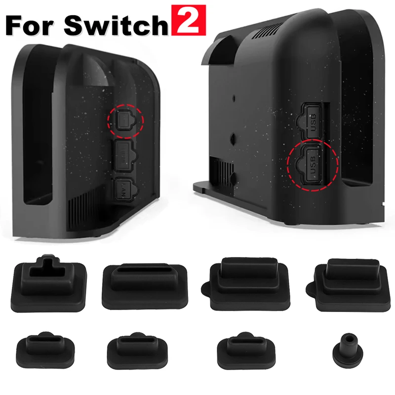 

8PCS Dust Plug for Switch 2 Dock Silicone Protective Cover for Nintend Switch 2 Console USB LAN AC 3.5MM Port Anti Dust Covers