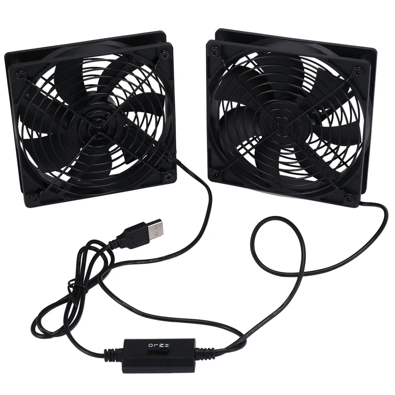 Dual 120mm 5V USB Powered PC Router Fans with Speed Controller High Cooling Fan for Router Modem Receiver