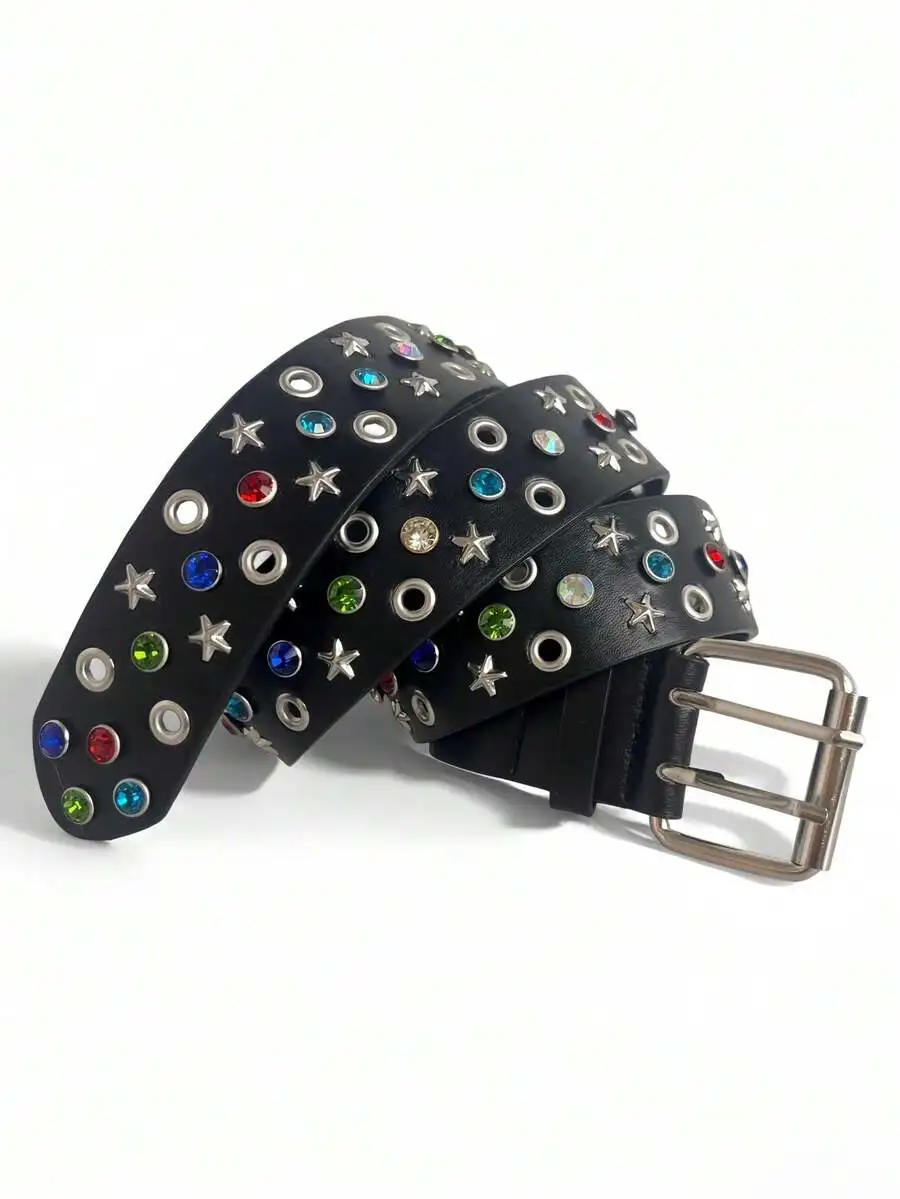 1pc Colorful Rhinestone Shiny Waist Belt, Vintage Sexy PU Material, Versatile Streetwear Party Accessory For Women