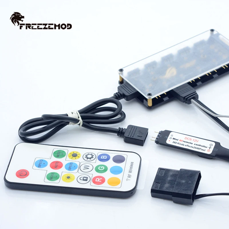 FREEZEMOD PC 수냉식 RGB 허브, 5V RGB 조명 LED 스트립 및 팬 KZQ-SZ5 지원, 10 포트 1-10