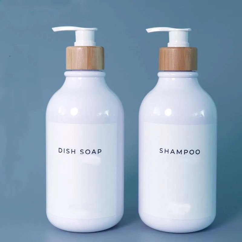 1 pz 300/500 ml Dispenser di Sapone Bianco Bottiglia di Shampoo Bagno Bottiglia di Sapone Per Il Corpo Lozione Pompa di Bambù PET Bottiglia Vuota Riutilizzabile