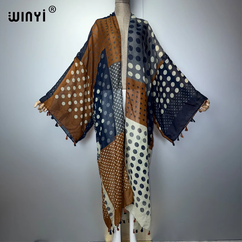 

WINYI bohemian kimono Africa Women coat Loose tassels Long coat beach Holiday Swimming Cover Up party dresses luxury dubai abaya