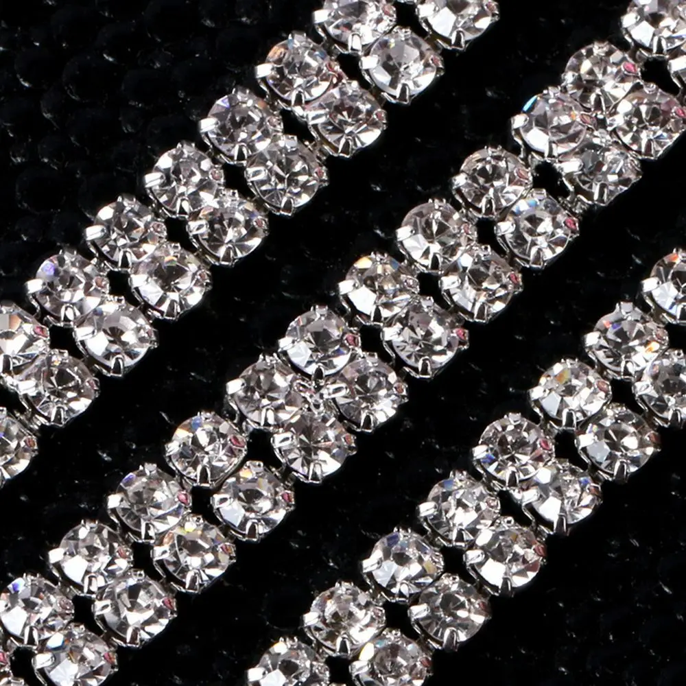 Applique Glass DIY Silver Sparkling Beautiful 1-row 2-row 3-row Trim Rhinestone Crystal 1 Yard