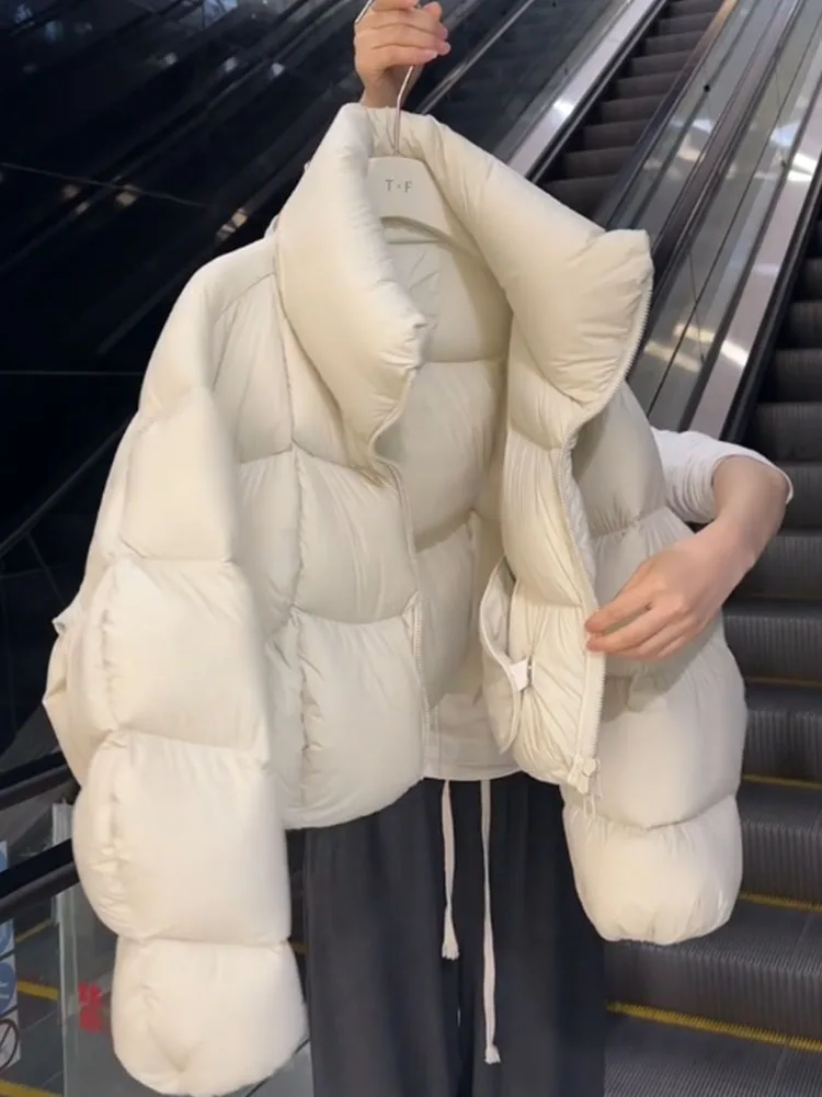 Płaszcz puchowy Sli White ort Puffball dla kobiet, zimowy, nowy model 2025, koreański styl, mały rozmiar, płaszcz typu bread coat, gruba odzież wierzchnia.