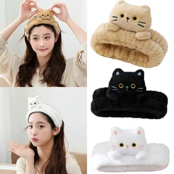 Cute Coral Fleece Head Bands Elastic Cartoon Cat Makeup Wash Face Hairbands Soft Traceless Facial Spa Headwear Hair Accessories